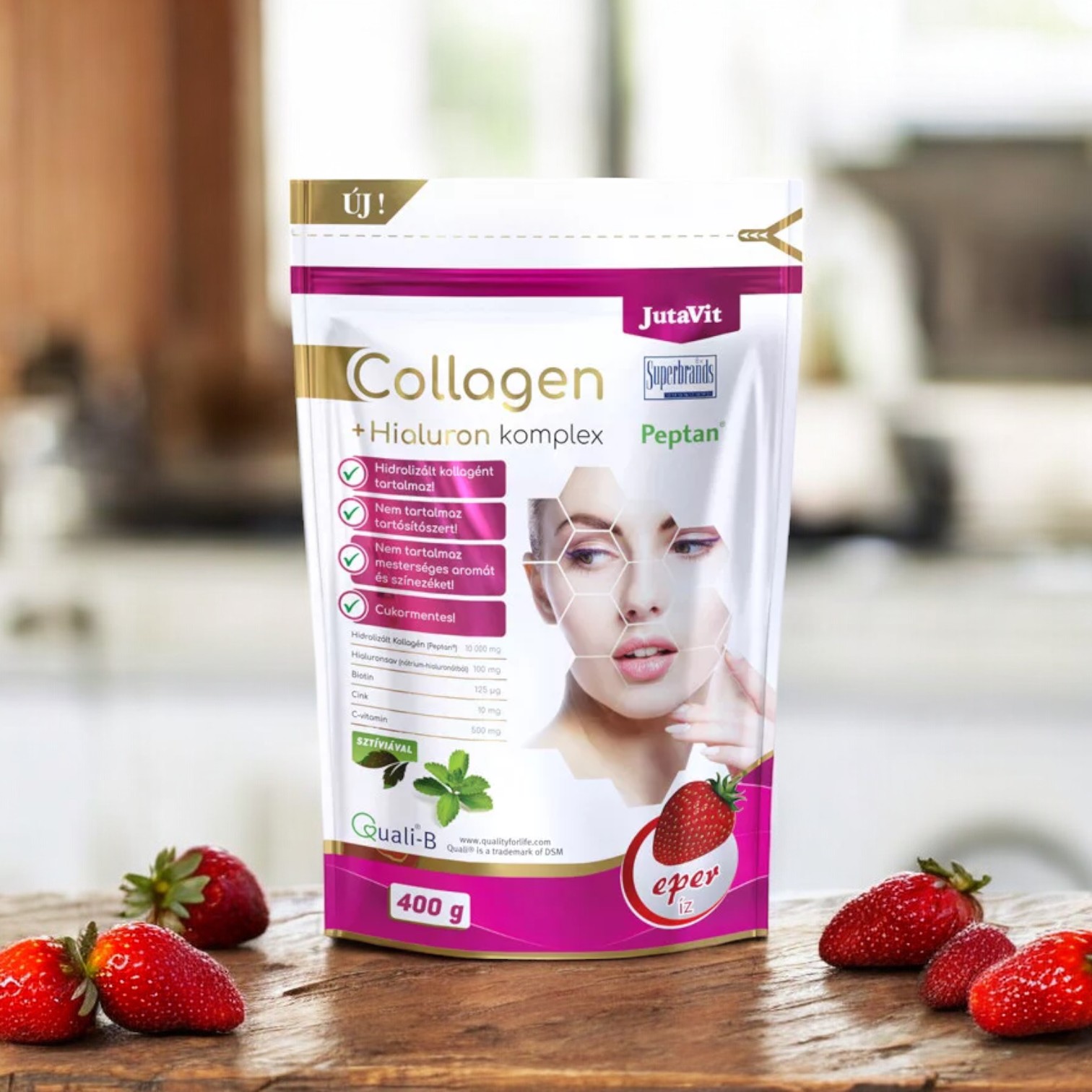 JutaVit Kollagén + Hialuron Komplex eper - 400 g - Image 2