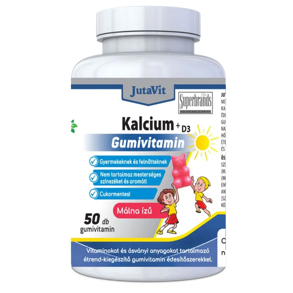 JutaVit Kalcium+D3 Gumivitamin Málna ízu Cukormentes 50 db