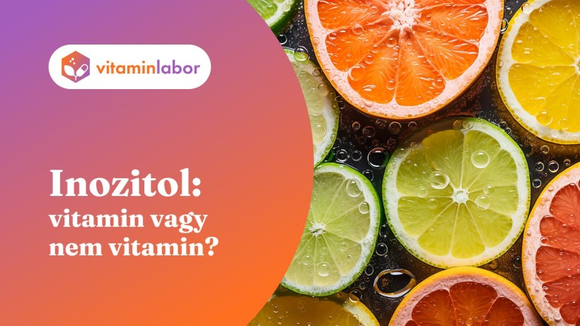 Inozitol: vitamin vagy nem vitamin? – felszeletelt narancs, grapefruit és lime vízcseppekkel, a VitaminLabor logójával